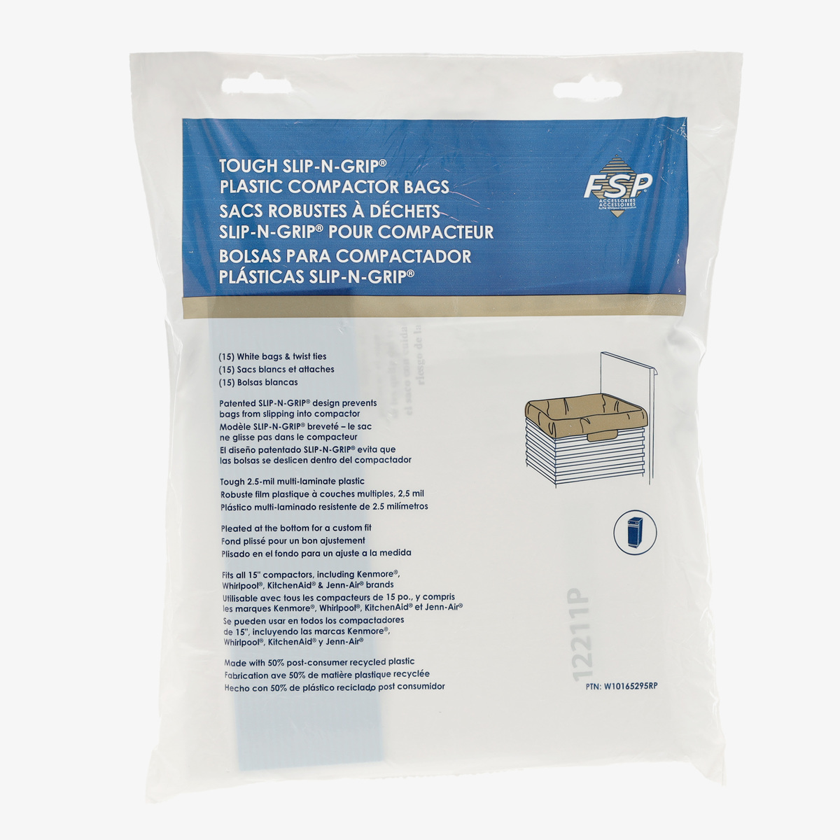 W10165295RP Whirlpool 15" Trash Compactor Bags 15 Pack